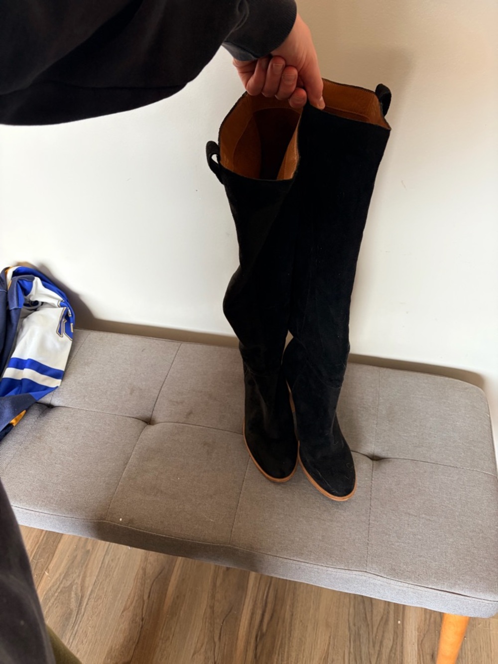 Mi.iM Black Over-the-Knee Heeled Boots with Tan Trim